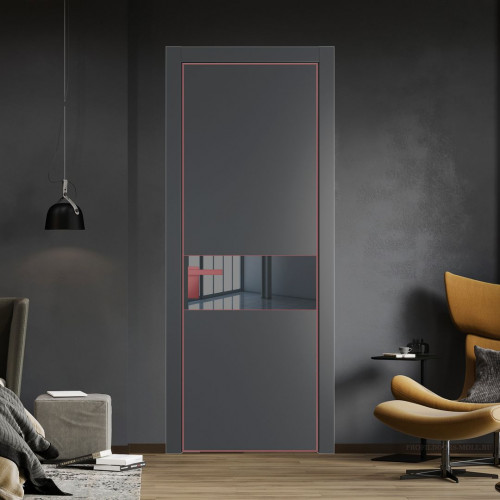 Межкомнатная дверь ProfilDoors 17 PA Графит с профилем Красный антрацит с стеклом  зеркало grey