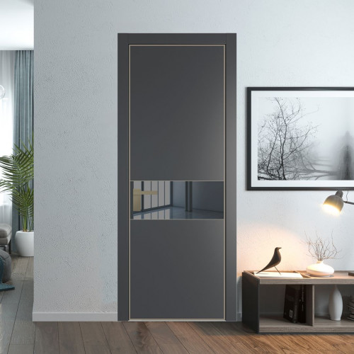 Межкомнатная дверь ProfilDoors 17 PA Графит с профилем Никель с стеклом  зеркало grey