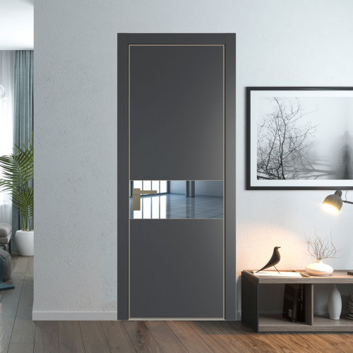 Межкомнатная дверь ProfilDoors 17 PA Графит с профилем Никель с стеклом  зеркало