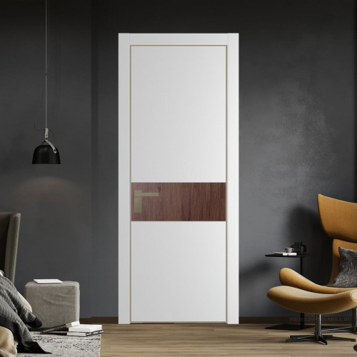 Межкомнатная дверь ProfilDoors 17 PA Крем вайт с профилем Никель с вставкой Дуб Тобакко