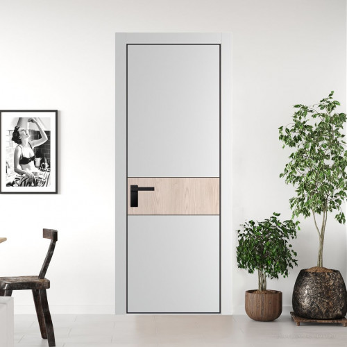 Межкомнатная дверь ProfilDoors 17 PA Крем вайт с профилем Черный с вставкой Каштан светлый