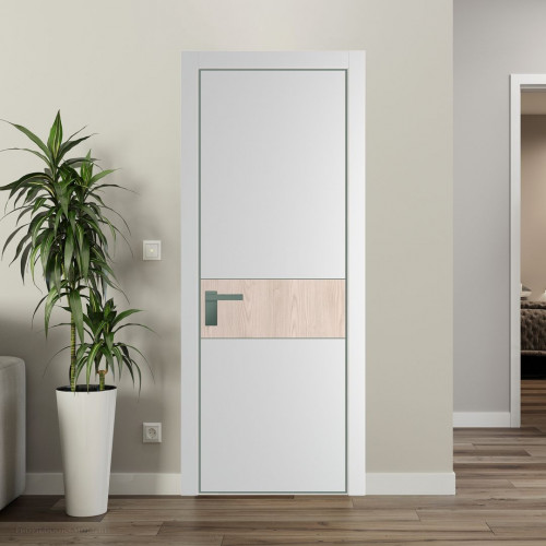 Межкомнатная дверь ProfilDoors 17 PA Крем вайт с профилем Зеленый воск с вставкой Каштан светлый