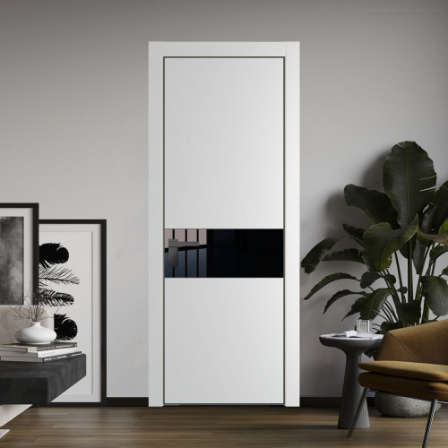 Межкомнатная дверь ProfilDoors 17 PA Крем вайт с профилем Серая Ночь с стеклом Lacobel Черный лак