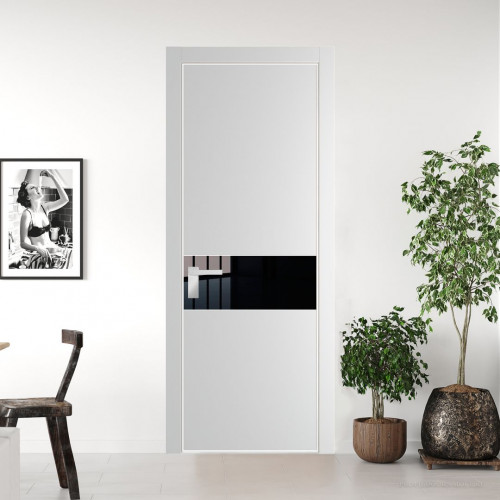 Межкомнатная дверь ProfilDoors 17 PA Крем вайт с профилем Вайт с стеклом Lacobel Черный лак