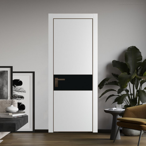 Межкомнатная дверь ProfilDoors 17 PA Крем вайт с профилем Деорэ с стеклом  монохром черный