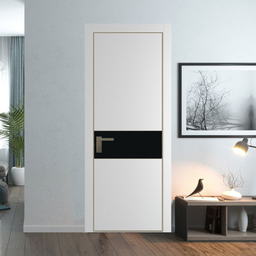 Межкомнатная дверь ProfilDoors 17 PA Крем вайт с профилем Шампань с стеклом  монохром черный