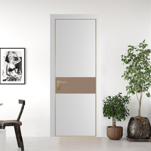 Межкомнатная дверь ProfilDoors 17 PA Крем вайт с профилем Золото с стеклом  монохром капучино