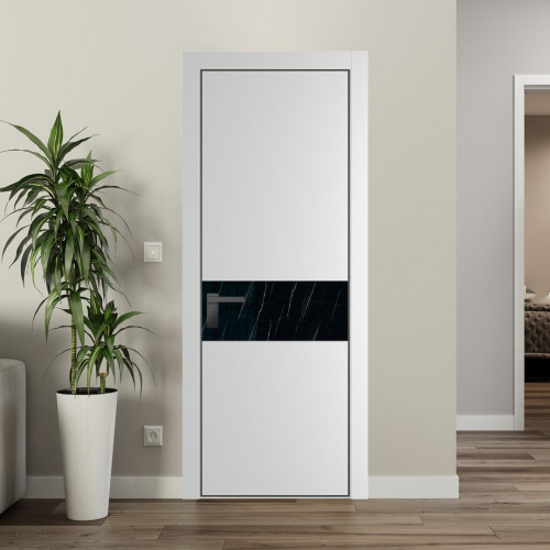 Межкомнатная дверь ProfilDoors 17 PA Крем вайт с профилем Серая Ночь с стеклом  неро мрамор
