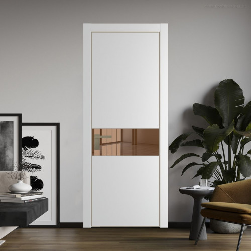 Межкомнатная дверь ProfilDoors 17 PA Крем вайт с профилем Никель с стеклом  зеркало bronze