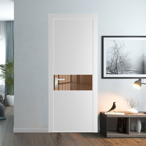 Межкомнатная дверь ProfilDoors 17 PA Крем вайт с профилем Вайт с стеклом  зеркало bronze