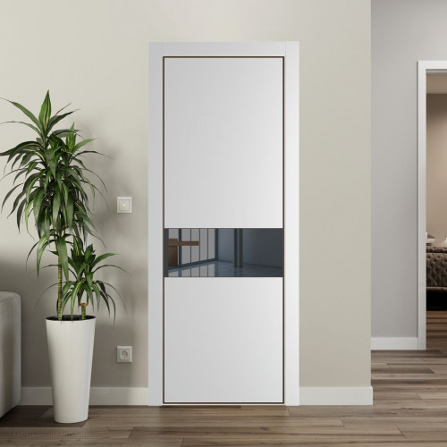 Межкомнатная дверь ProfilDoors 17 PA Крем вайт с профилем Деорэ с стеклом  зеркало grey