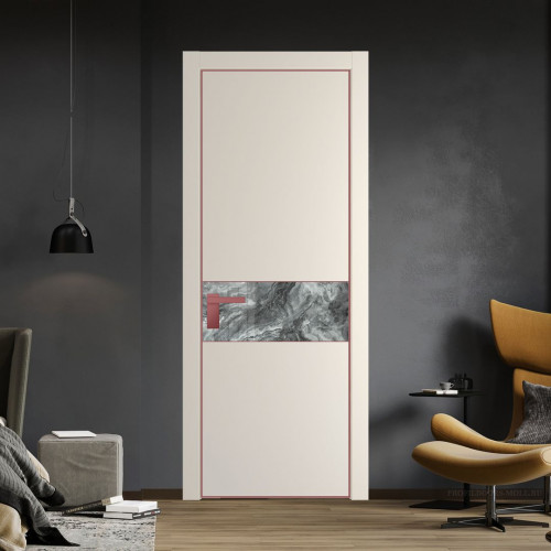 Межкомнатная дверь ProfilDoors 17 PA Кремовая Магнолия с профилем Красный антрацит с стеклом  атриум серебро