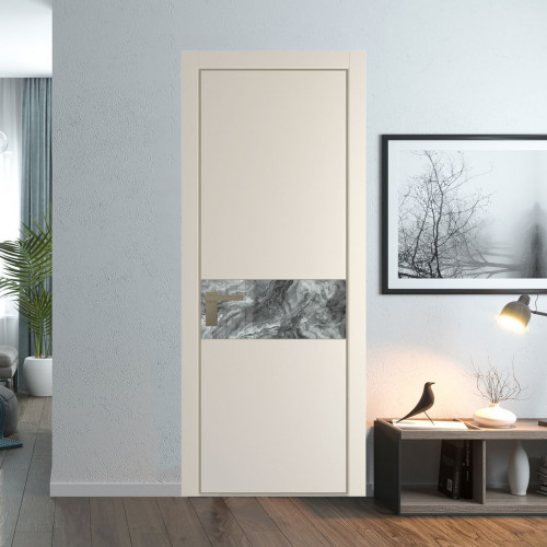 Межкомнатная дверь ProfilDoors 17 PA Кремовая Магнолия с профилем Никель с стеклом  атриум серебро