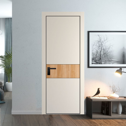 Межкомнатная дверь ProfilDoors 17 PA Кремовая Магнолия с профилем Черный с вставкой Дуб Карамель