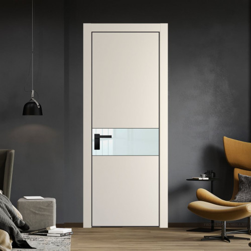 Межкомнатная дверь ProfilDoors 17 PA Кремовая Магнолия с профилем Черный с стеклом белый лак
