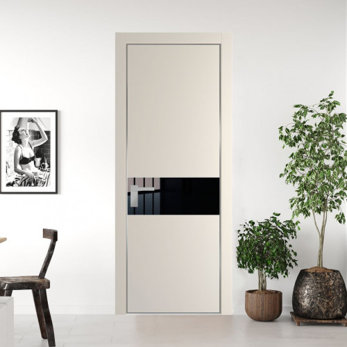 Межкомнатная дверь ProfilDoors 17 PA Кремовая Магнолия с профилем Серебро с стеклом Lacobel Черный лак