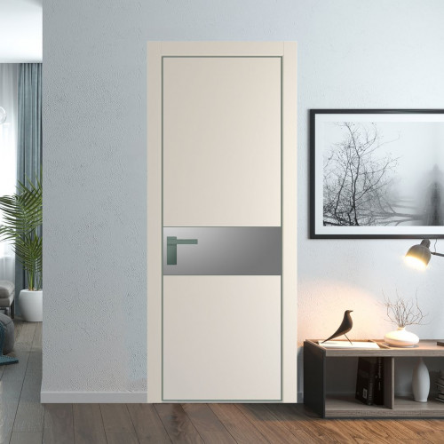 Межкомнатная дверь ProfilDoors 17 PA Кремовая Магнолия с профилем Зеленый воск с стеклом серебро матлак