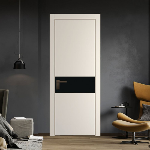 Межкомнатная дверь ProfilDoors 17 PA Кремовая Магнолия с профилем Деорэ с стеклом  монохром черный