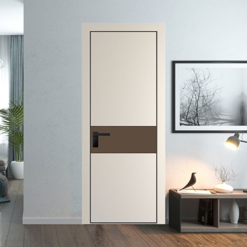 Межкомнатная дверь ProfilDoors 17 PA Кремовая Магнолия с профилем Черный с стеклом  монохром гляссе