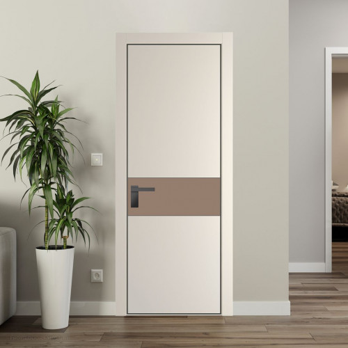 Межкомнатная дверь ProfilDoors 17 PA Кремовая Магнолия с профилем Серая Ночь с стеклом  монохром капучино