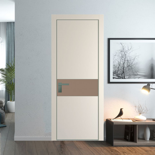 Межкомнатная дверь ProfilDoors 17 PA Кремовая Магнолия с профилем Зеленый воск с стеклом  монохром капучино