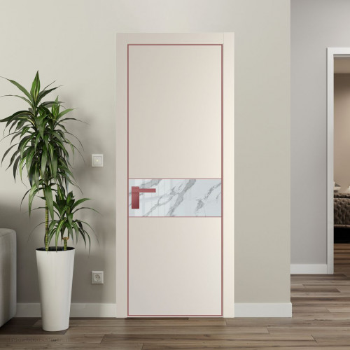 Межкомнатная дверь ProfilDoors 17 PA Кремовая Магнолия с профилем Красный антрацит с стеклом  нефи белый узор серебро