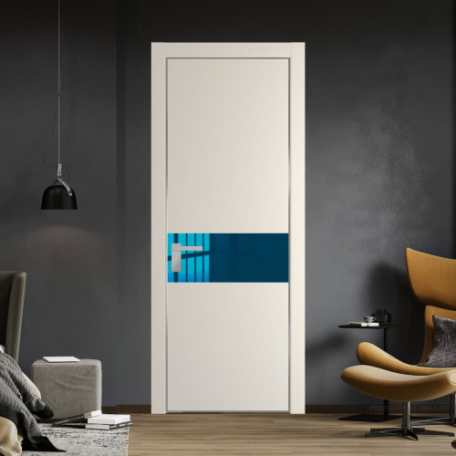 Межкомнатная дверь ProfilDoors 17 PA Кремовая Магнолия с профилем Серебро с стеклом  зеркало blue
