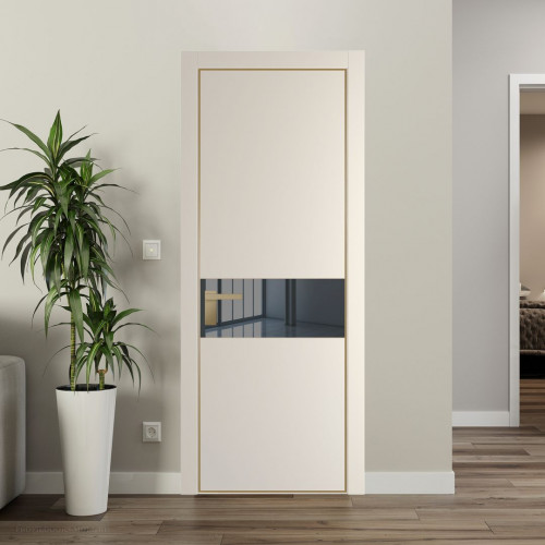 Межкомнатная дверь ProfilDoors 17 PA Кремовая Магнолия с профилем Золото с стеклом  зеркало grey