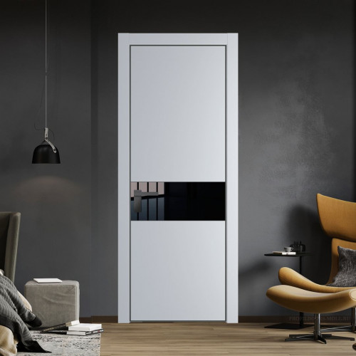 Межкомнатная дверь ProfilDoors 17 PA Лайт Грей с профилем Серая Ночь с стеклом Lacobel Черный лак