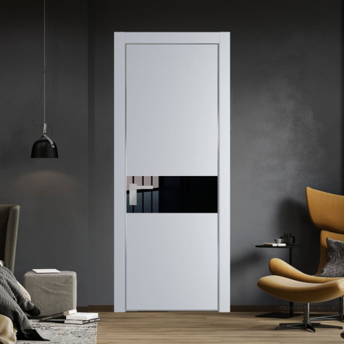 Межкомнатная дверь ProfilDoors 17 PA Лайт Грей с профилем Серебро с стеклом Lacobel Черный лак