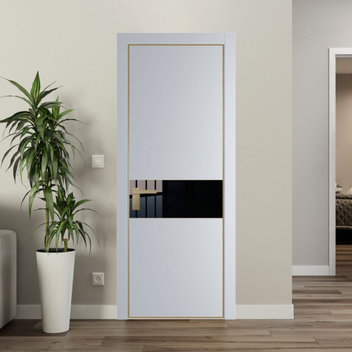 Межкомнатная дверь ProfilDoors 17 PA Лайт Грей с профилем Золото с стеклом Lacobel Черный лак