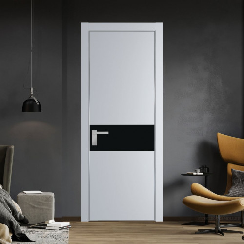 Межкомнатная дверь ProfilDoors 17 PA Лайт Грей с профилем Серебро с стеклом  монохром черный