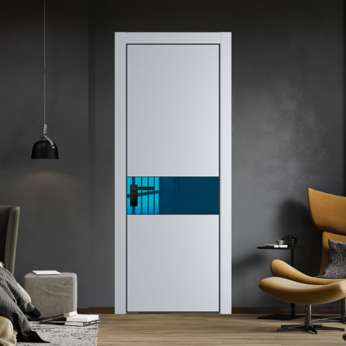 Межкомнатная дверь ProfilDoors 17 PA Лайт Грей с профилем Черный с стеклом  зеркало blue