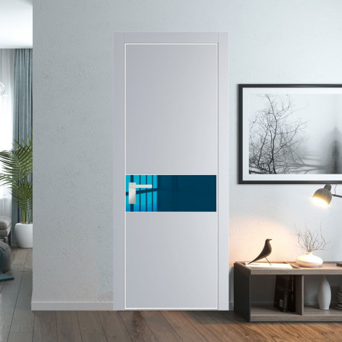 Межкомнатная дверь ProfilDoors 17 PA Лайт Грей с профилем Вайт с стеклом  зеркало blue