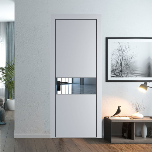 Межкомнатная дверь ProfilDoors 17 PA Лайт Грей с профилем Черный с стеклом  зеркало