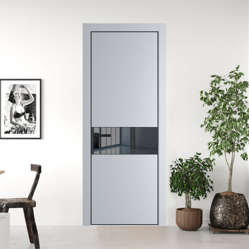 Межкомнатная дверь ProfilDoors 17 PA Лайт Грей с профилем Черный с стеклом  зеркало grey