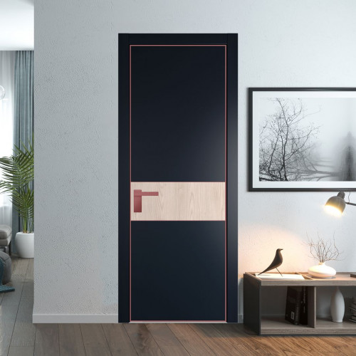 Межкомнатная дверь ProfilDoors 17 PA Нэви Блу с профилем Красный антрацит с вставкой Каштан светлый