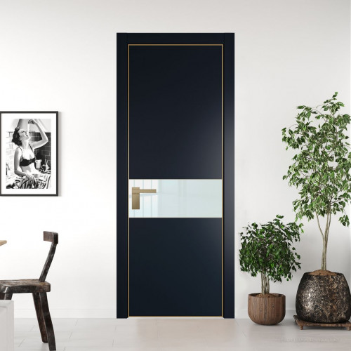 Межкомнатная дверь ProfilDoors 17 PA Нэви Блу с профилем Золото с стеклом белый лак