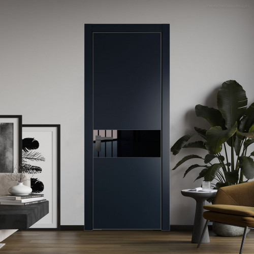 Межкомнатная дверь ProfilDoors 17 PA Нэви Блу с профилем Серая Ночь с стеклом Lacobel Черный лак