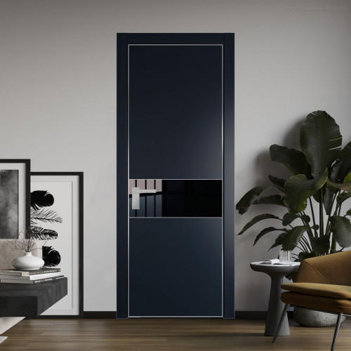Межкомнатная дверь ProfilDoors 17 PA Нэви Блу с профилем Серебро с стеклом Lacobel Черный лак