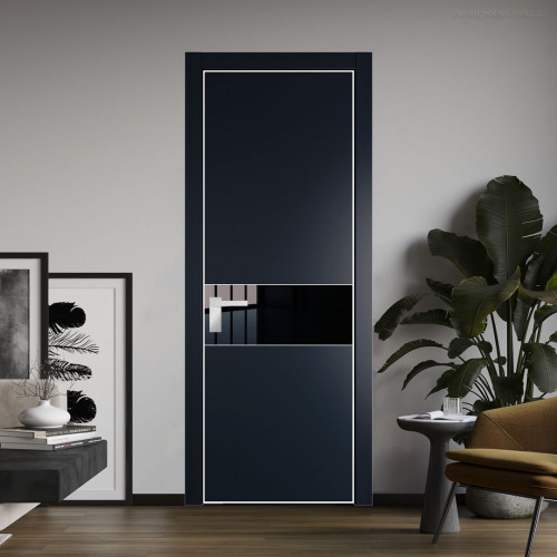 Межкомнатная дверь ProfilDoors 17 PA Нэви Блу с профилем Вайт с стеклом Lacobel Черный лак