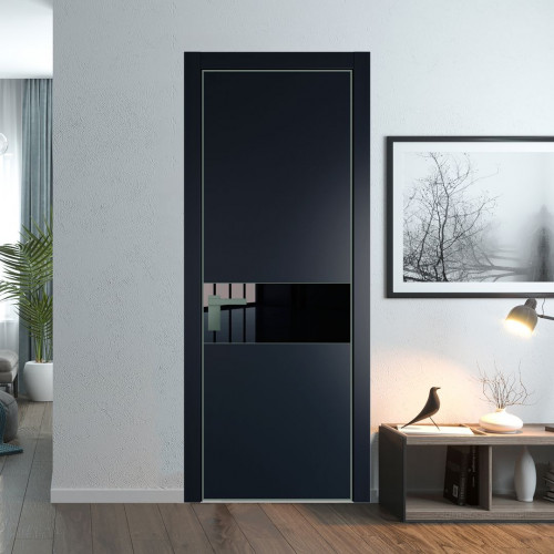 Межкомнатная дверь ProfilDoors 17 PA Нэви Блу с профилем Зеленый воск с стеклом Lacobel Черный лак