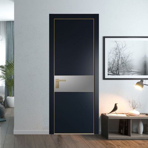 Межкомнатная дверь ProfilDoors 17 PA Нэви Блу с профилем Золото с стеклом серебро матлак
