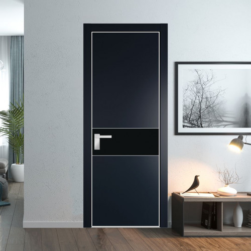 Межкомнатная дверь ProfilDoors 17 PA Нэви Блу с профилем Вайт с стеклом  монохром черный