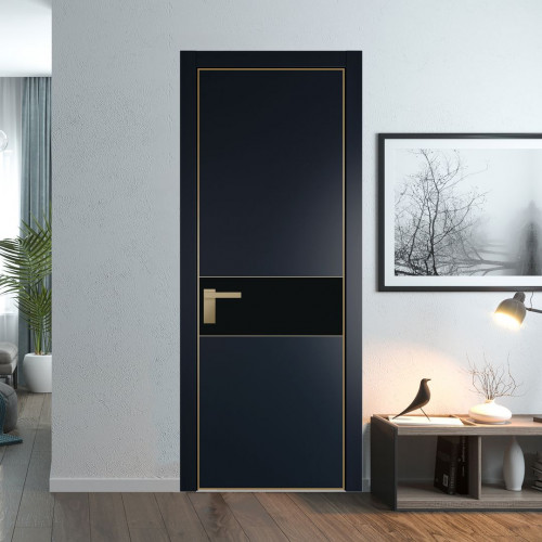 Межкомнатная дверь ProfilDoors 17 PA Нэви Блу с профилем Золото с стеклом  монохром черный