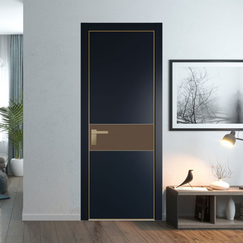Межкомнатная дверь ProfilDoors 17 PA Нэви Блу с профилем Золото с стеклом  монохром гляссе