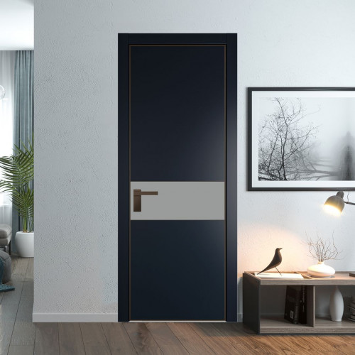 Межкомнатная дверь ProfilDoors 17 PA Нэви Блу с профилем Деорэ с стеклом  монохром серый