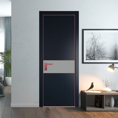 Межкомнатная дверь ProfilDoors 17 PA Нэви Блу с профилем Красный антрацит с стеклом  монохром серый