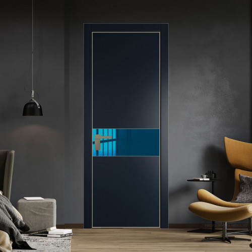 Межкомнатная дверь ProfilDoors 17 PA Нэви Блу с профилем Никель с стеклом  зеркало blue