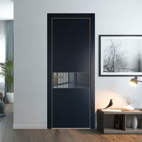 Межкомнатная дверь ProfilDoors 17 PA Нэви Блу с профилем Шампань с стеклом  зеркало grey